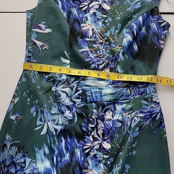 Karen Millen Womens Back Zip V Neck Floral Sheath Dress Green Blue Size 8 - Picture 8 of 11